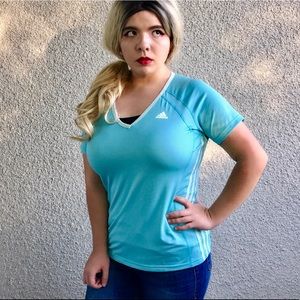 super cute baby blue & white adidas shirt